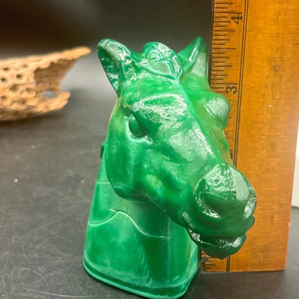 Vintage Jade Malachite Glass Horse Head Figurine‎ Czech Art Deco Hoffmann